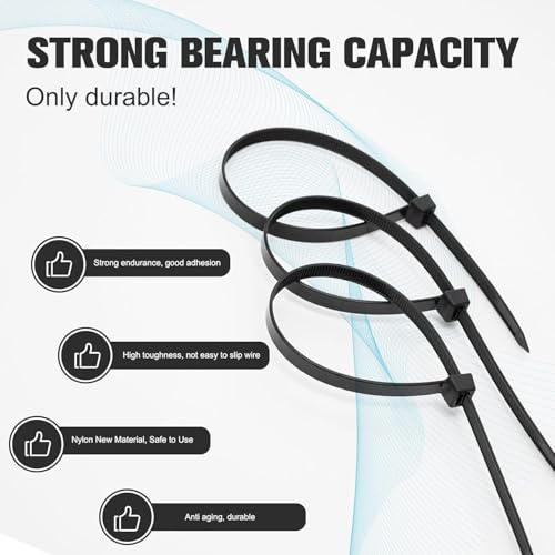 MOMENT Self Locking Cable Ties Zip Ties 100 Pieces, 12 inch Nylon Heat Resistant Anti-Slip Cable Zip Ties with 50 Pounds Tensile Strength Wire Ties for Indoor and Outdoor, 30cm x 3.6mm, Black