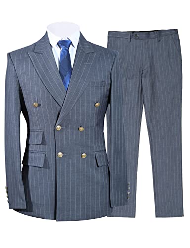 Men Suits Slim Fit Double Breasted Wool Stripe Business Working Jacket Blazer+Pants Wedding Tuxedos4