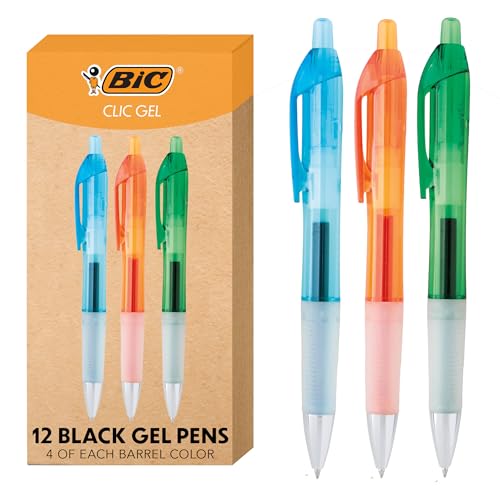 BIC Intensity Clic Black Gel Pens, Medium Point (0.7mm), 12-Count Pack, Retractable Gel Pens With Comfortable Grip (packaging may vary)