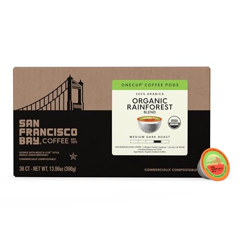 Image of San Francisco Bay K-Cup Coffee Pods, Organic Rainforest Blend (36 ct), Medium-Dark Roast, Commercially Compostable USDA Organic Single-Serve Coffee Pods