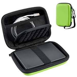 ProCase 2, 5" Festplattentasche für Seagate Portable Drive/Toshiba Canvio Partner/WD Elements/UnionSine Externe Festplatte/Backup Plus Slim/Samsung T9 Portable SSD External Hard Drive Tasche -Grün