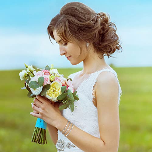 Kajaia Rhinestone Bracelets for Women Silver Stretch Bracelets Stackable Crystal Tennis Bracelet Set for Jewelry Party4