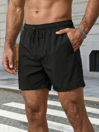 Runcati Badehose Herren Schnelltrocknend Badeshorts Männer Einfarbig Strand Schwimmhose Elastische Taille Sport Trainingsshorts mit Mesh-Futter und Reißverschlusstasche Schwarz M