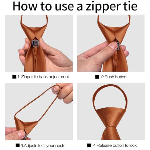 Image of YourTies Zipper Tie for Men Adjustable Pre-Tied Neckties Pocket Square Set | Solid Color Satin Pre Tied Mens Tie Pocket Square Gift Box Set,Formal Casual Wedding Business Party,for Suit Shirt Tuxedo