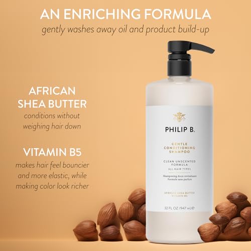 PHILIP B Gentle Conditioning Shampoo, 32 fl. oz. (947 ml) - Light-Weight Unscented Cleanser Adds Softness & Shine, With Shea Butter & Vitamin B53