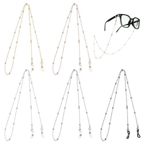 Bruislard 5 soportes para gafas alrededor del cuello con cuentas para gafas, cadena vintage para gafas de lectura con retenedor de gafas para mujeres y hombres (5 colores)