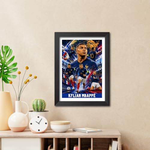 Image of TenorArts Kylian Mbappe France Poster Worldcup Themed Laminated Photo Frame Painting with Matt Finish Black Texture (12 inches x 9inches)