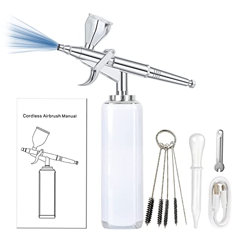 Image of high air Flow Cordless Airbrush Kit, Wireless Portable Air Brush Compressor, Rechargeable Mini Air Brush, Handheld Airbrush Gun for Barber, Model Painting, Nail Art, Makeup, Tattoo (White)