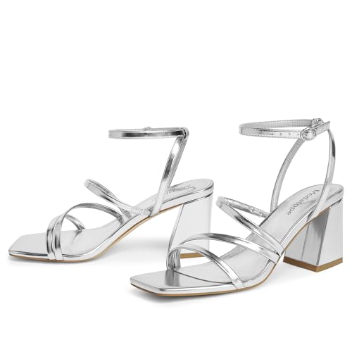 Image of Modatope Women's Heeled Sandals Square Toe Chunky Strappy Heels Prom Shoes | Stable Chunky Heel, Adjustable Ankle Strap, All-Day Comfort Sole, Unique Style For Parties, Proms, Weddings & All Occasions
