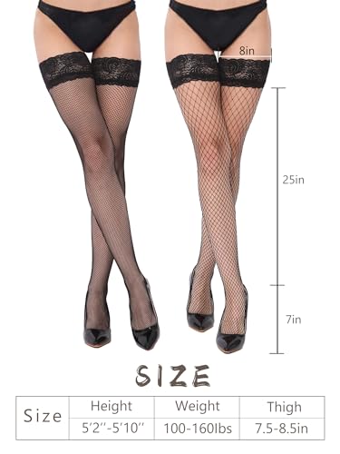 SOUTHRO 2 Pairs Women’s Fishnets Thigh High Stockings Tights Socks With Lace Top4