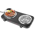 2000W Double Burner, Electric Hot Plate for Cooking Portable Cooking Stove, Countertop Burner Cooktop for Kitchen, Dorm, Temperature Control, Easy to Clean, Black