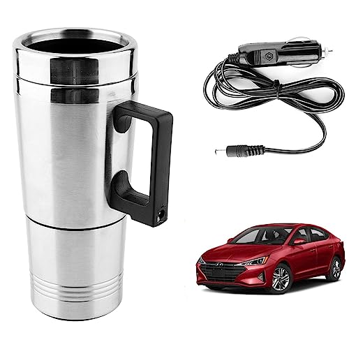Image of Oshotto 12V Stainless Steel Car Heating Kettle /Mug, Travel Friendly electric Tea /Coffee maker Compatible with Hyundai Elantra (300ml) - Silver
