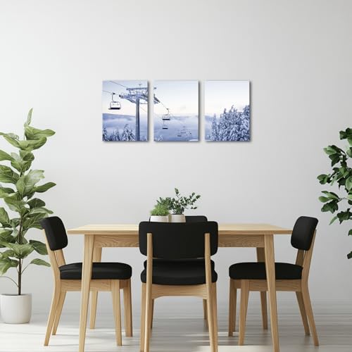 ChaudArt 3 Pieces Snow Winter Landscape Canvas Wall Art Ski Lift and Snowy Mountains Pine Tree Painting Scenic Decor for Living Room Ski Lodge by ChaudArt - Used condition - Image 5