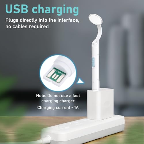 Flintronic Mundspiegel mit LED-Licht, Antibeschlag Dentalspiegel mit 2 Beleuchtungsmodi, Oral Dental Mirror, Mund Zahn Inspektion Spiegel, Aufladbar USB LED Zahnpflegespiegel, für Zahnpflege Ärzte – Bild 8