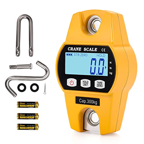 Bonvoisin Mini Digital Crane Scale 300kg/600lbs Industrial Hanging Scale Portable Electronic Weighing Crane Scale LCD Display CE/RoHS Certified (300kg/660lb)