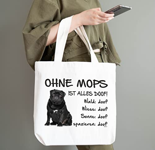 AdriLeo Einkaufstasche Ohne Mops ist alles doof! (Schwarzes Fell)