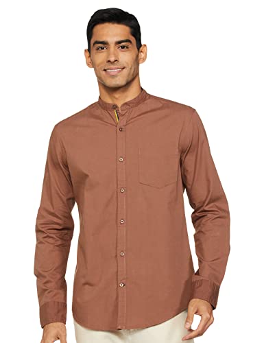 Amazon Brand – House & Shields Men’S Solid Regular Fit Casual Shirt (Ss20-Ess03-Hssh-11_Brown_Medium)
