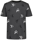 Calvin Klein Boys' Short Sleeve Fashion Print Crew Neck T-Shirt, Comfortable, Relaxed Fit, Angled CK AOP Iron Gate, 18-20