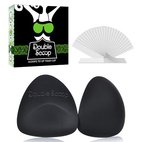 Double Scoop® Triangle Inserts w/Bonus Tape Sticky Strips, Nipple Covers, Replacement Bra Pads, Padded Bralette Hack, Foam Bra Filler for Bathing Suit & Sports Bra, B/C Cup (Black)