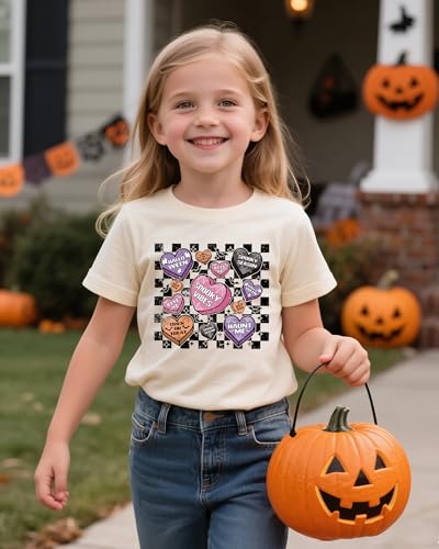 Girls Halloween Shirt Cute Pumpkins Ghost Cotton Short Sleeve Tees 2-12 Years3