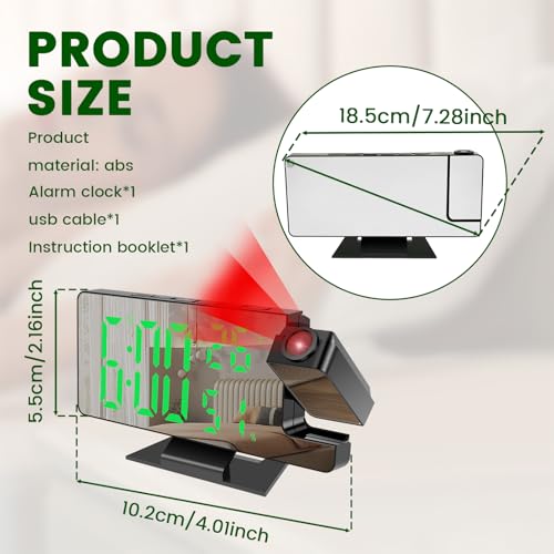 Digital Projection Alarm Clock for Bedroom Ceiling Wall - 180° Rotatable Projector Clock with 4 Level Dimmable Mirror Large LED Display, Smart Desktop Mirror Clock with Snooze for Heavy Sleepers - Image 5