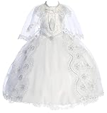 BluNight Collection Jungfrau Maria Stickerei Schulterfrei Baby Säugling Mädchen Taufkleid, Weiß (C-Stil), 6