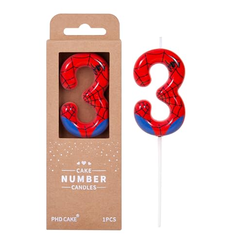 PHD CAKE 2.76 Inch Number 3 Spider Birthday Candles, Spider Cartoon Themed Number Candles, Cake Number Candles, Party Celebration