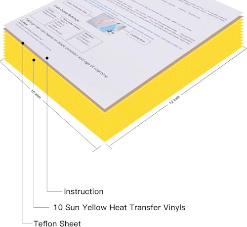 Image of JANDJPACKAGING Heat Transfer Vinyl HTV for T-Shirts 12 inchx10 inch 10 Pack Iron on Vinyl (Sun Yellow)