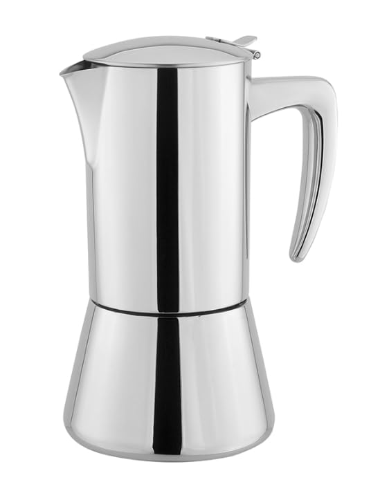 VIA CREMA Moka Stovetop Espresso Maker, Stainless Steel, for Induction Cooktops, 3-4 Cups, 8.5 Oz