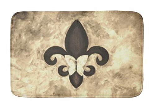 Aomsnet Fleur de lis Bath Sepia Beige Brown Butterfly Bathroom Decor Mat, Shower Rug Mat Water Absorbent Fast Drying Kitchen, Bedroom, Spa Tub. 24" L X 16" W Inches with Non Slip Backing Bath Mat.