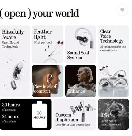 Nothing Ear (Open) Bluetooth Earbuds, White, True Wireless | Open