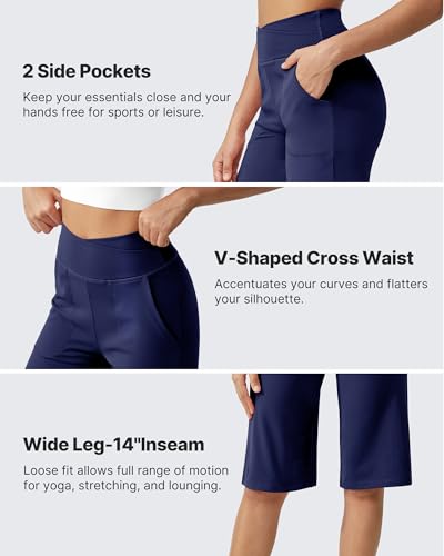 Image of G4Free Capri Pants for Women 14 inch Knee Length Wide Leg Yoga Capris Dressy Casual Summer Crop Pants with Pockets