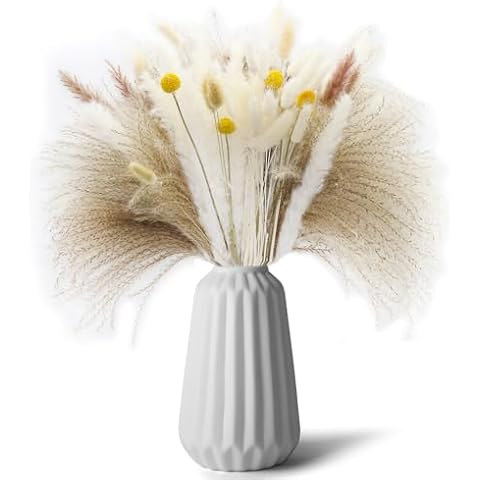 Natural Dried Pampas Grass for Home Decorations 17 Inches Mixed Dried Flowers Bouquet for Wedding Boho Thanksgiving Decor Fluffy Pampas Grass Bouquet Decor for Elegant Floral Arrangements (108PCS Cover