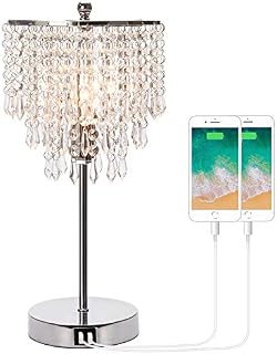 Touch Control Crystal Table Lamp with Dual USB Charging Ports, 3-Way Dimmable Bedside