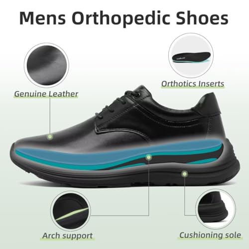 OrthoComfoot Men's Orthopedic Leather Dress Walking Shoes: Comfortable Arch Support Business Work Oxfords for Plantar Fasciitis, Orthotic Casual Thick Sole Sneakers for Foot and Heel Pain Relief3