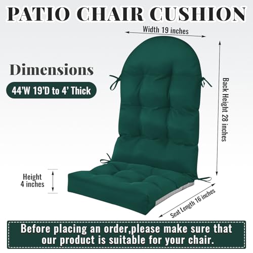 Image of Geelin 2 Pcs Outdoor Patio Chair Cushion Thick High Back Adirondack Chair Cushion Tufted Weather & Fade Resistant Anti-Slip Outside Rocking Chairs Pads with Ties 44 x 19 x 4 Inch (Dark Green)