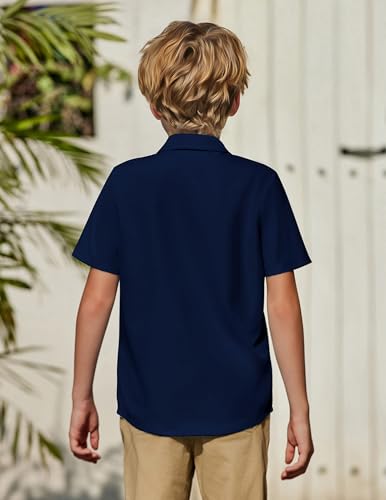 Image of Arshiner Boys Short Sleeve Dress Shirts Solid Button Down Shirts | formal Uniform School Shirt, for 4-12 Years, Hidden Buttons, with Chest Pocket, Regular Fit, Summer Tee top for Kids