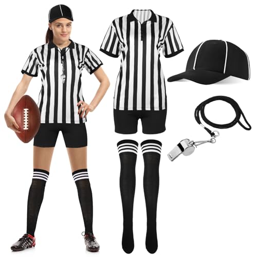 Tenue arbitre femme Halloween short jersey et haut rayé noir blanc