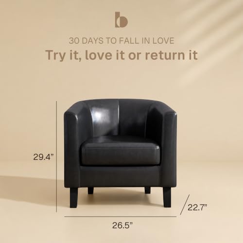 Image of BELLEZE Accent Barrel Chair, Set of 2 Faux Leather Round Club Tub Sofa Corner Chair with Flared Legs and Cozy Soft Padding for Living Room Bedroom Waiting Room - Black