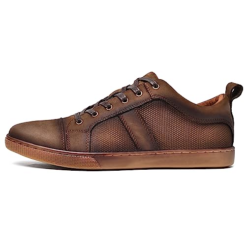 Image of Men's Casual Sneakers Fashion Oxford Sneaker Shoes Embossed Nubuck Brown Leather Daily Shoe for Men Size 7