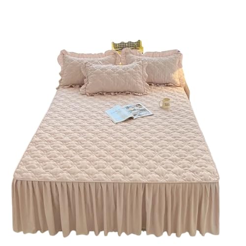Falda De Cama Gruesa, Funda De Cama Antideslizante De Una Sola Pieza, Funda Protectora, Falda De Cama De Encaje, Lavable A Máquina(Pink,150X200cm 1pcs)