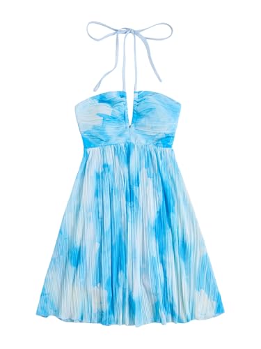 Image of SOLY HUX Women's Tie Dye Cami Dress Halter Backless Sleeveless A Line Short Summer Dresses Sundress