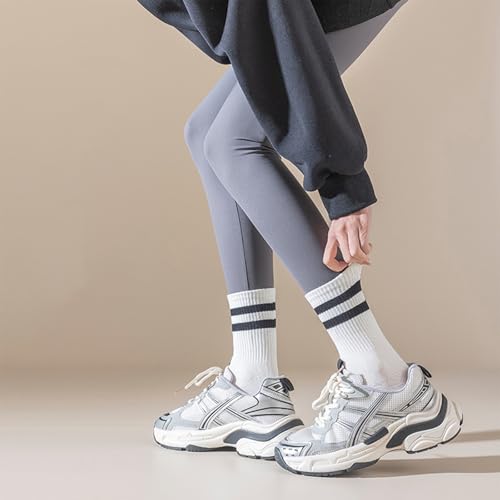 Image of 5 Pairs Womens Striped Crew Socks, Cotton Cozy Casual Socks for Women,Breathable Cool,Size 5-10