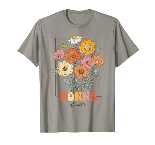 Wildflowers Nonna Annonce de naissance Nonna Est 2025 T-Shirt