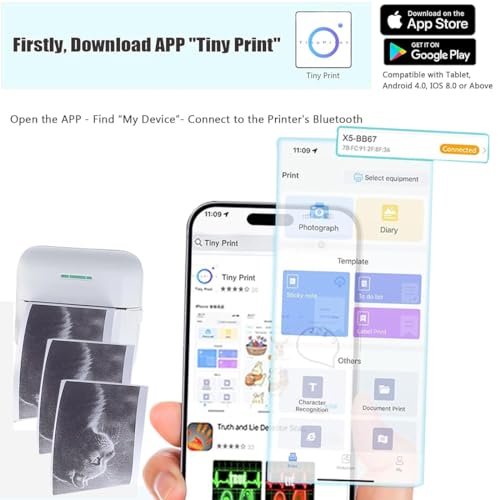 Image of AngelReally Mini Pocket Bluetooth Printer-Portable Thermal Printer for Journal /DIY Scrapbook /Travel /Notes /Lists /Label /Memo, Receipt Printer