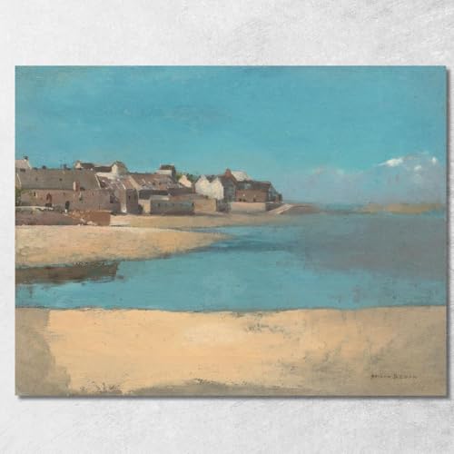 Tableau Fine Art Odilon Redon Bretagne village maritime entoilé et encadré à la main
