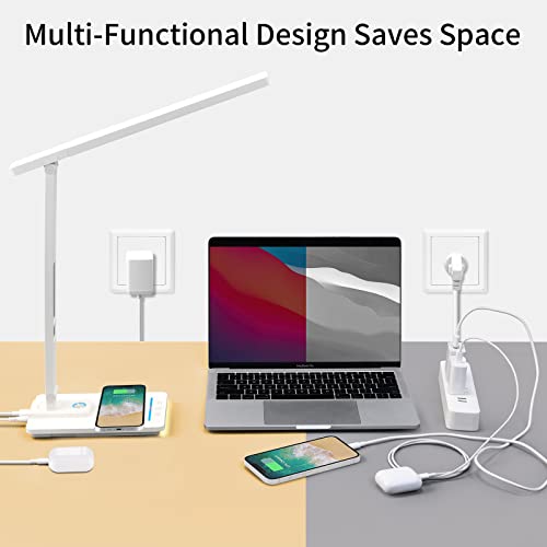 Laopao Led Desk Lamp With Wireless Charger, Usb Charging Port, Sliding Dimmable Auto Timer Table Lamp With Night Light, Desk Lights With Clock For Study Reading Home Office #TOP7