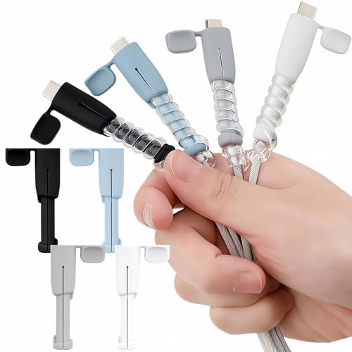 8PCS (4 Pairs) Charger Cable Protector - Silicone Non-Slip Cord Saver Compatible with Lightning & USB-C Type-C Cables 2-in-1 Dustproof Cord Organizer and Cable Protection Multicolor Wire Protector