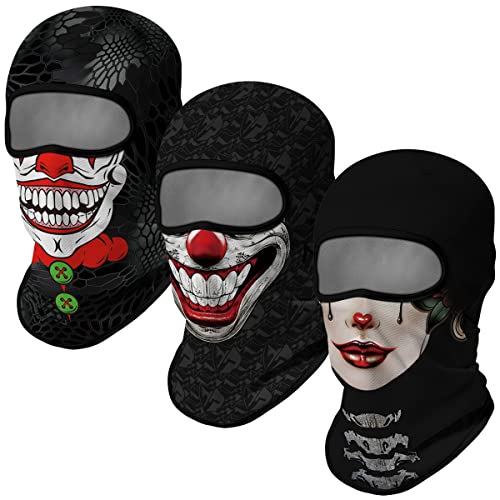 Image of Red Plume 3PCS Balaclava Full Face Mask Ski Mask UV Protection Cover Motorcycle Full Face Mask for Men Women Outdoor Sports