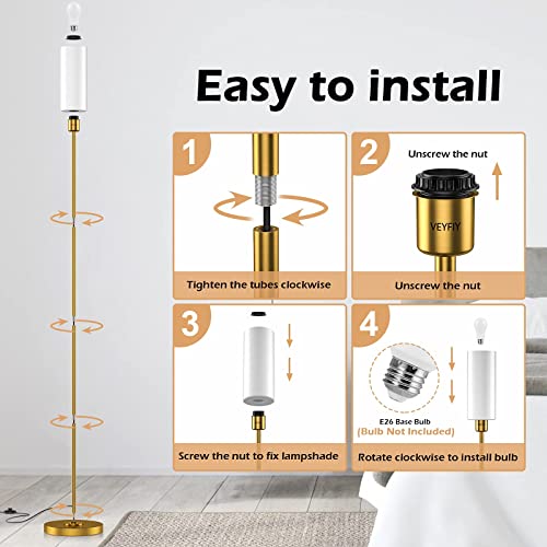 Veyfiy Floor Lamp, Gold Floor Lamp For Living Room, Modern Standing Lamp With Glass Lamp Shade, Vintage 68" Tall Lamp For Home & Office, Reading & Working, E26 Socket(Bulb Not Included) #TOP5